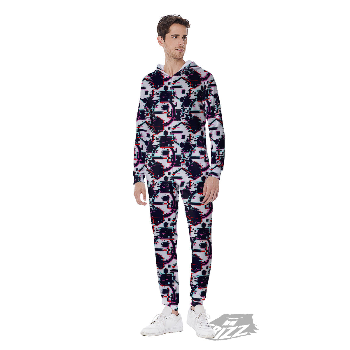 Glitch Effect Print Pattern Men's Jumpsuit-grizzshop