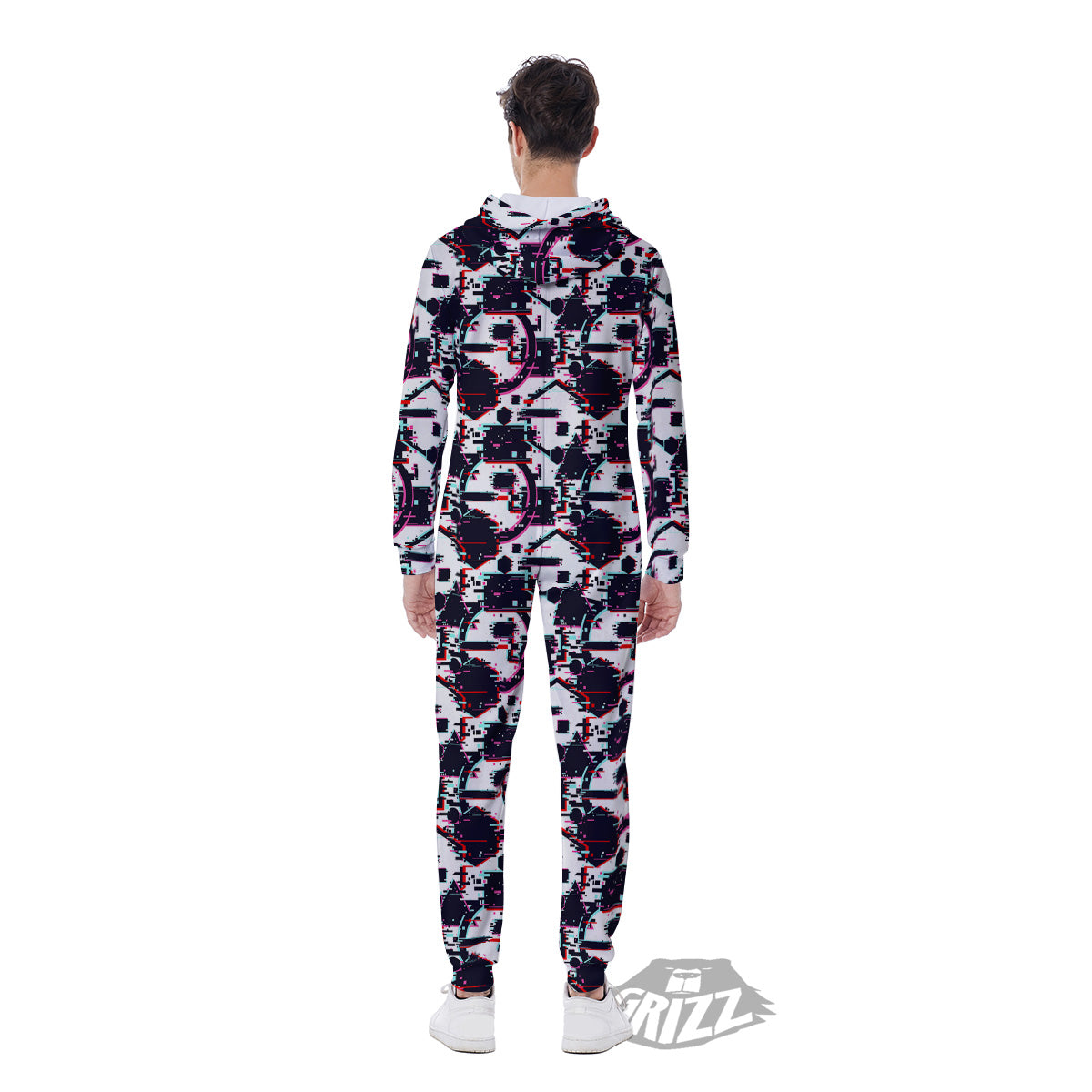 Glitch Effect Print Pattern Men's Jumpsuit-grizzshop