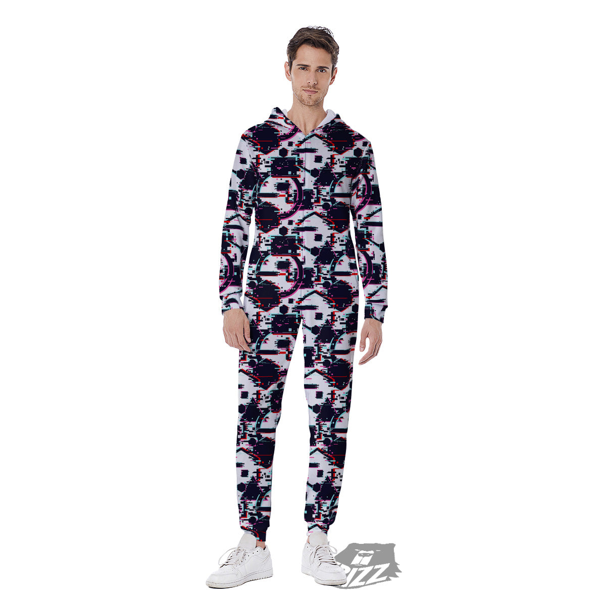 Glitch Effect Print Pattern Men's Jumpsuit-grizzshop