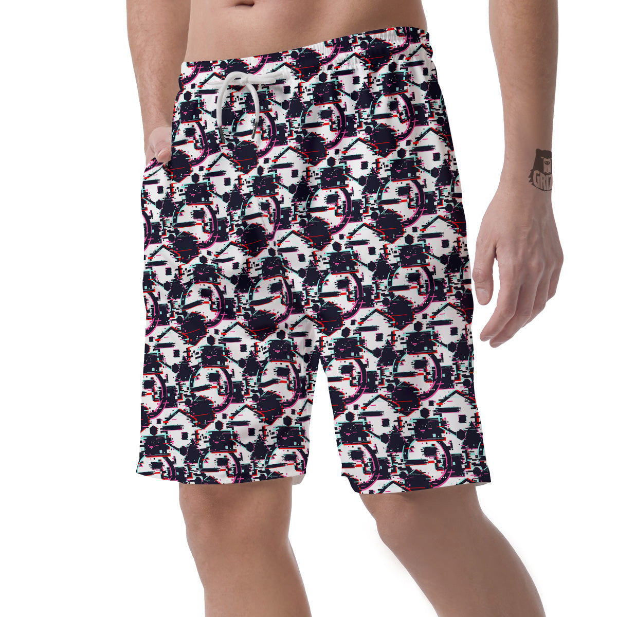 Glitch Effect Print Pattern Men's Shorts-grizzshop