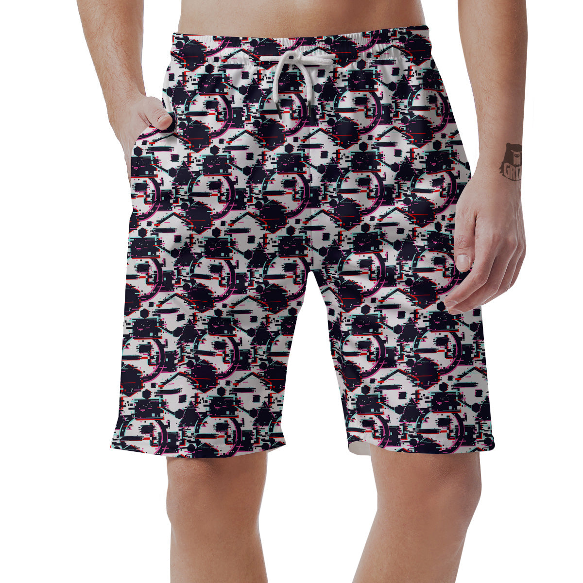 Glitch Effect Print Pattern Men's Shorts-grizzshop