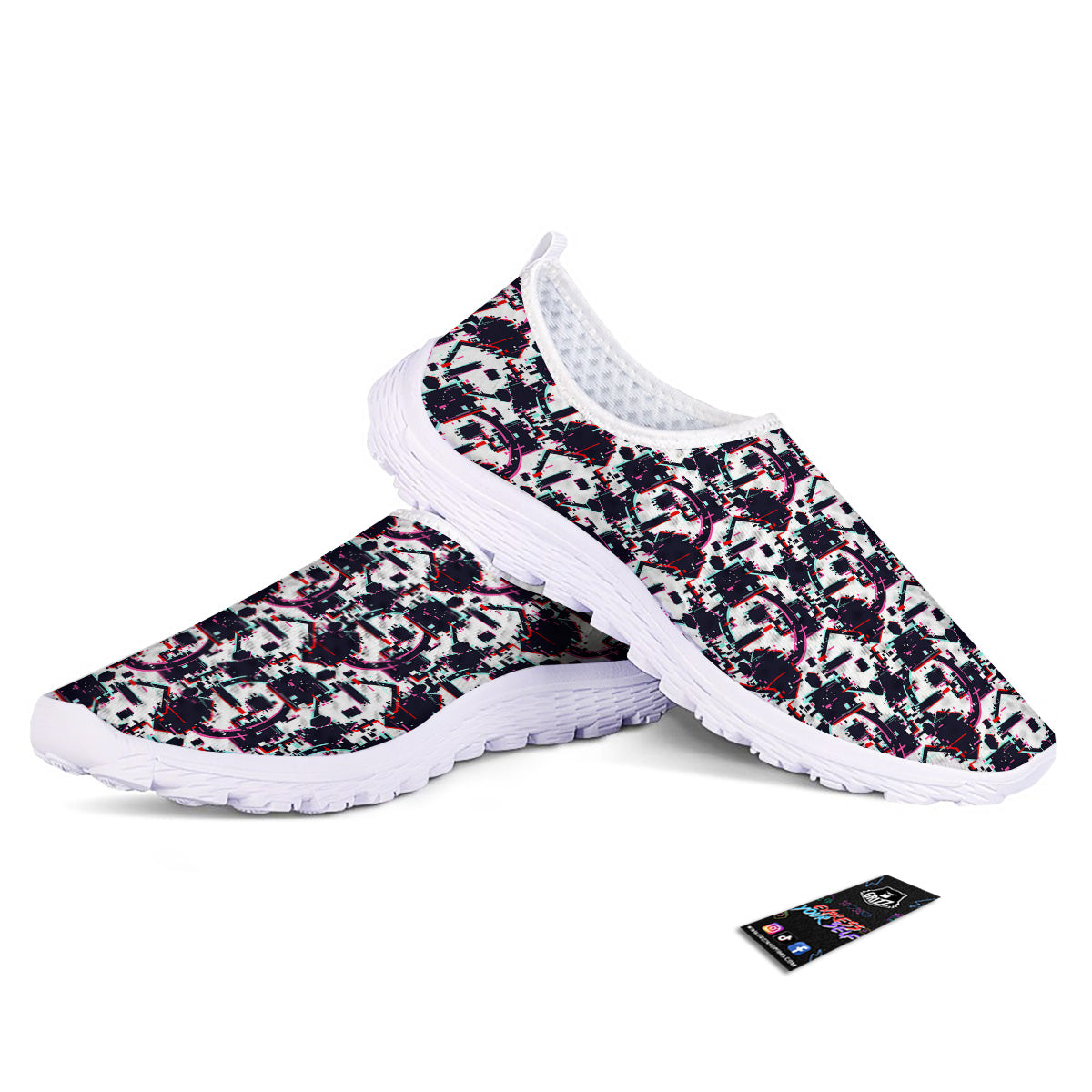 Glitch Effect Print Pattern Nurse Shoes-grizzshop