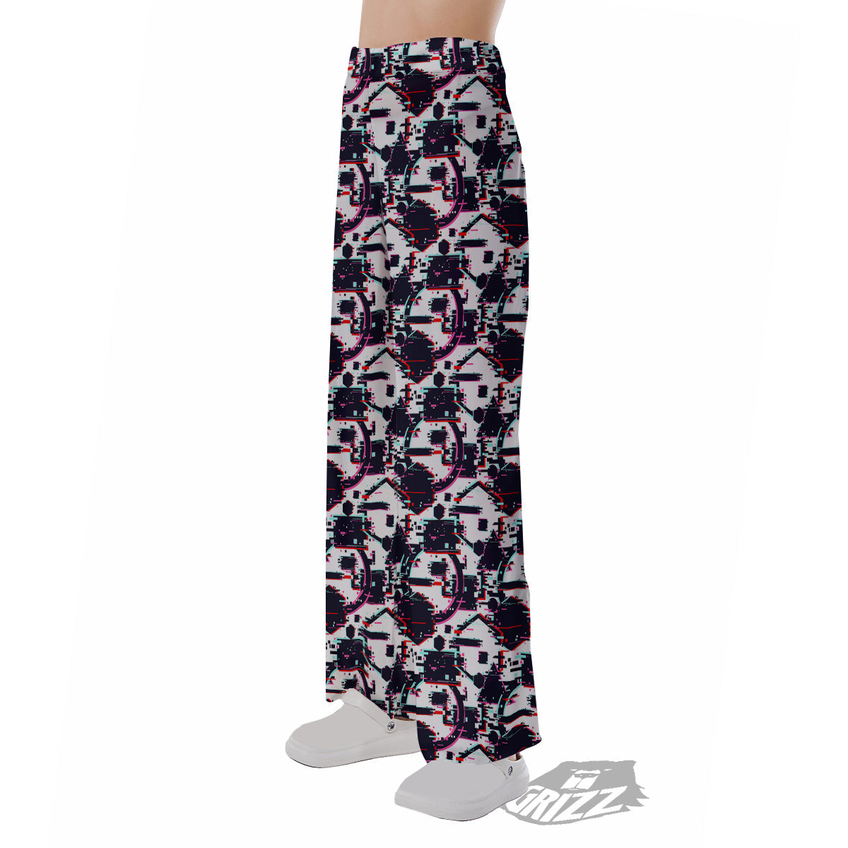 Glitch Effect Print Pattern Pajama Pants-grizzshop