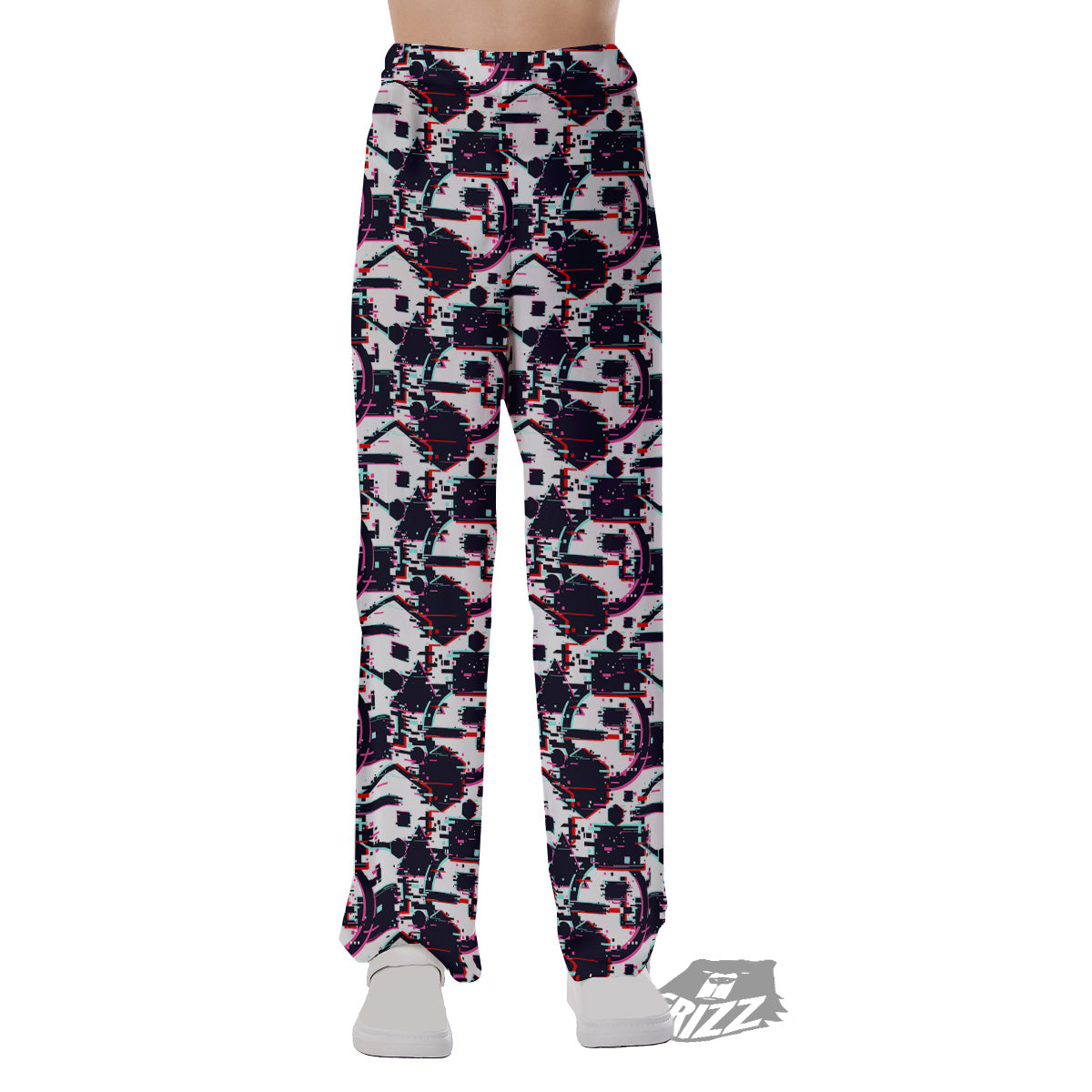 Glitch Effect Print Pattern Pajama Pants-grizzshop