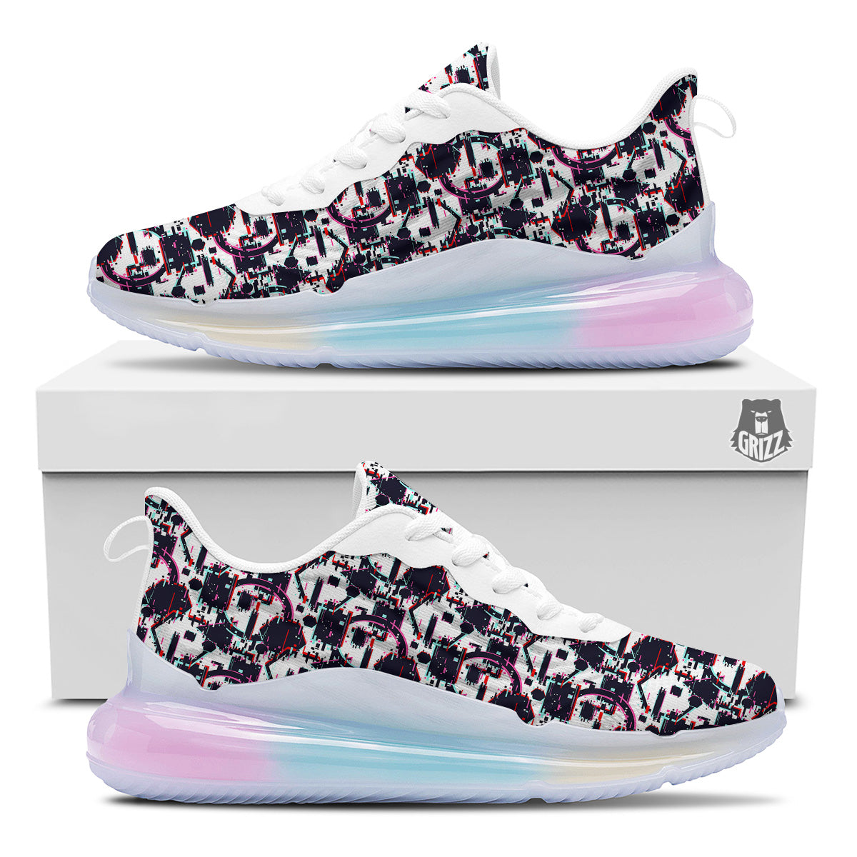 Glitch Effect Print Pattern Running Sneakers-grizzshop