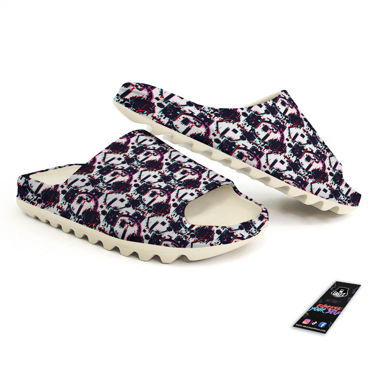 Glitch Effect Print Pattern Sandals-grizzshop