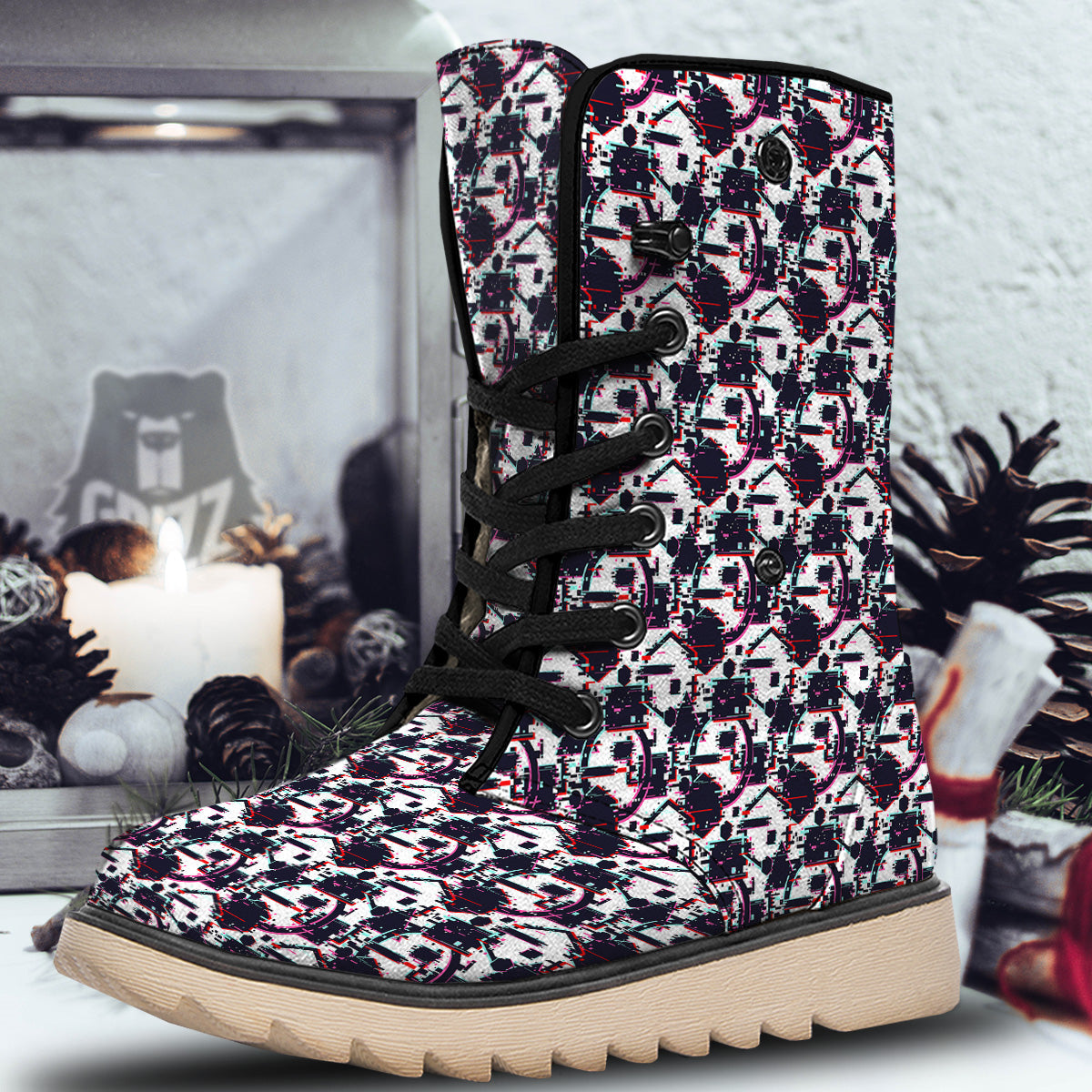 Glitch Effect Print Pattern Snow Boots-grizzshop