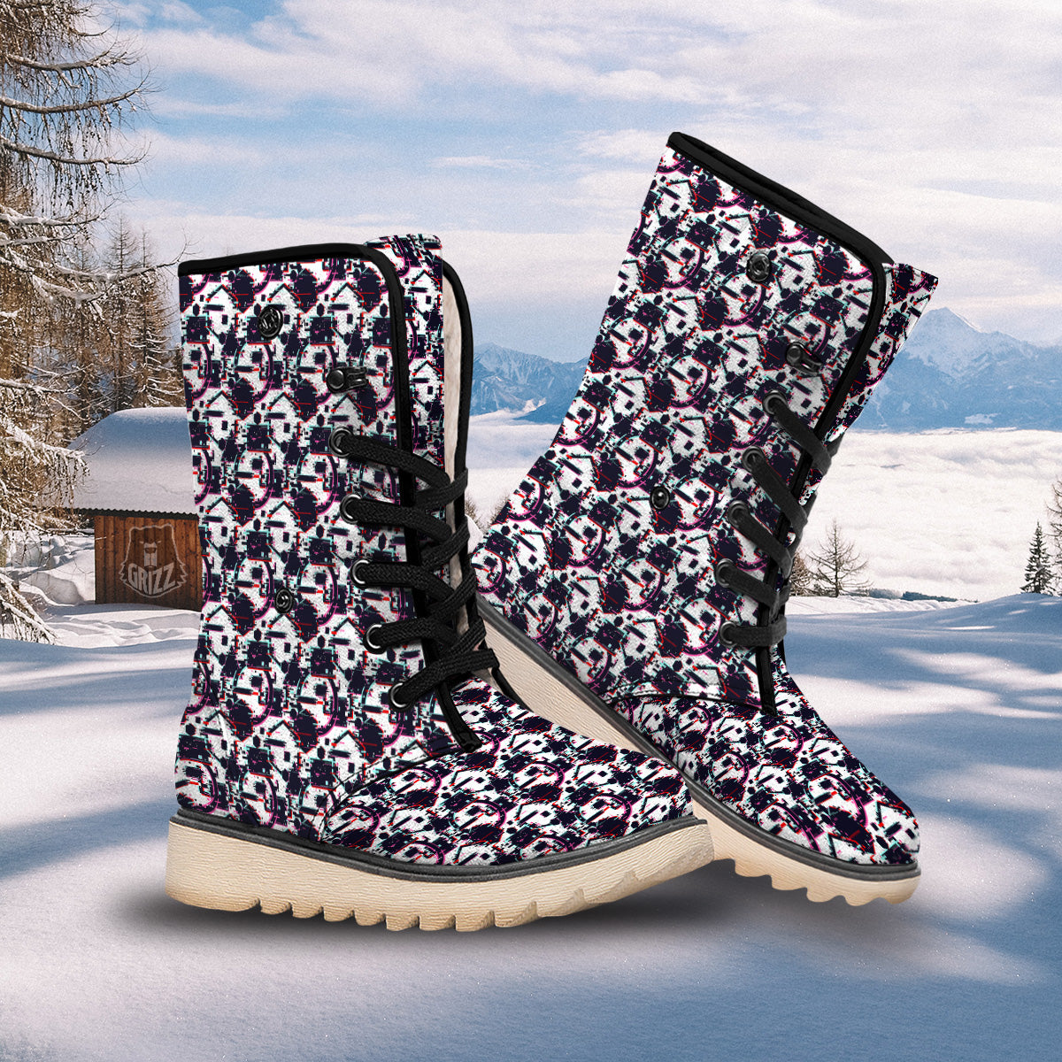 Glitch Effect Print Pattern Snow Boots-grizzshop