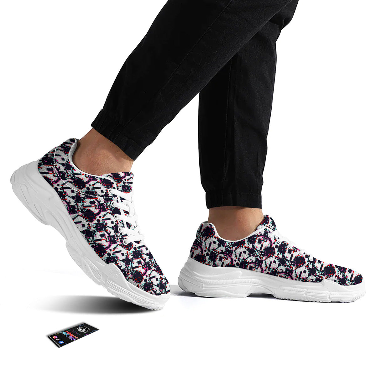 Glitch Effect Print Pattern White Chunky Shoes-grizzshop