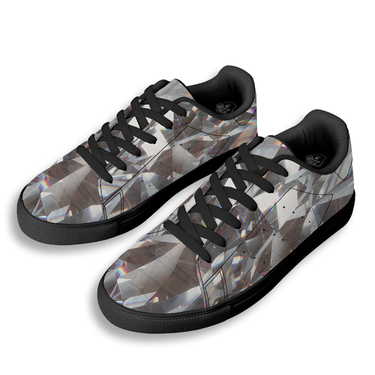 Glitter Artwork Diamond Print Black Low Top Sneakers-grizzshop