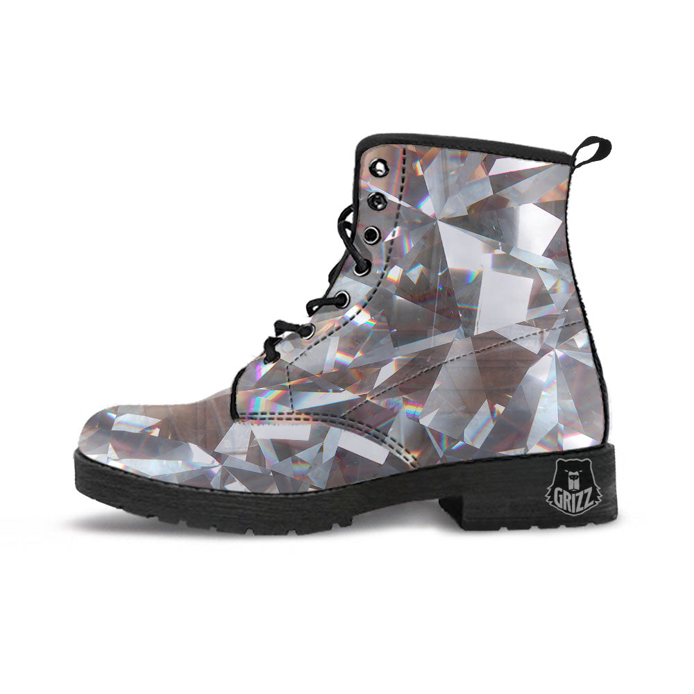 Glitter Artwork Diamond Print Leather Boots-grizzshop
