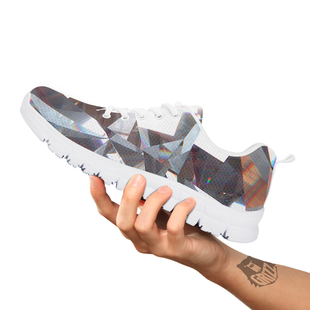 Glitter Artwork Diamond Print White Sneaker-grizzshop