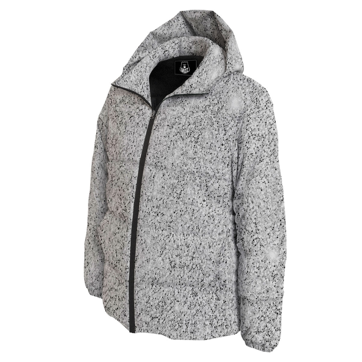 Glitter Artwork Light Silver Print Down Jacket-grizzshop