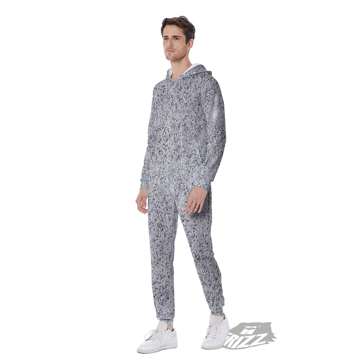 Glitter Artwork Light Silver Print Men's Jumpsuit-grizzshop