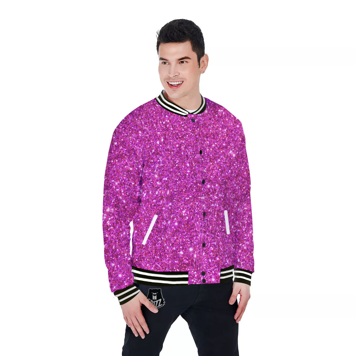 Glitter Artwork Magenta Pink Print Baseball Jacket-grizzshop