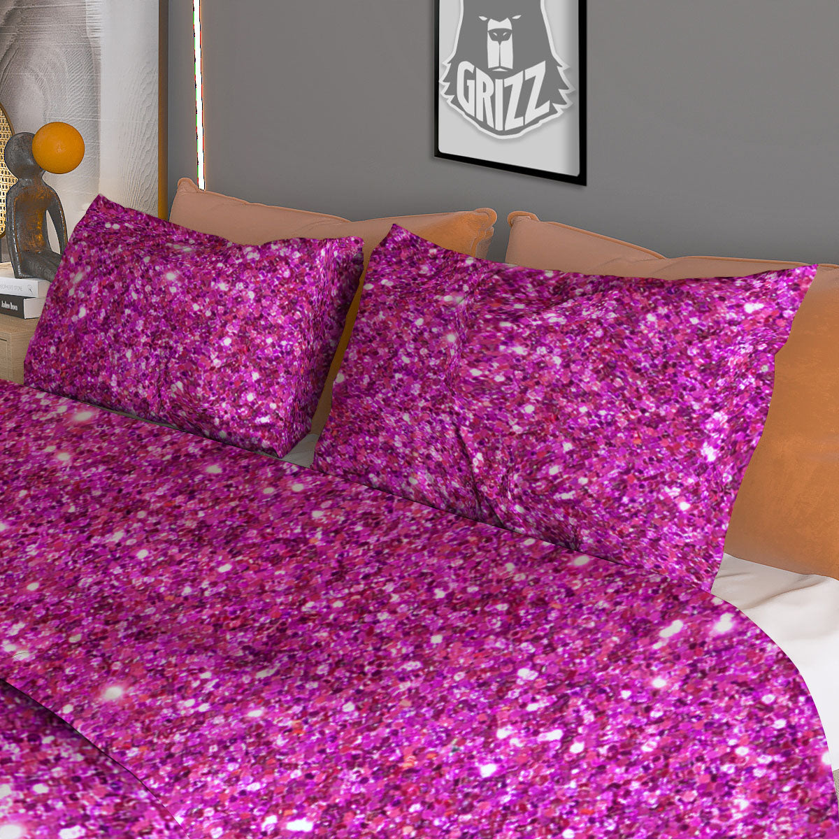 Glitter Artwork Magenta Pink Print Duvet Cover Bedding Set