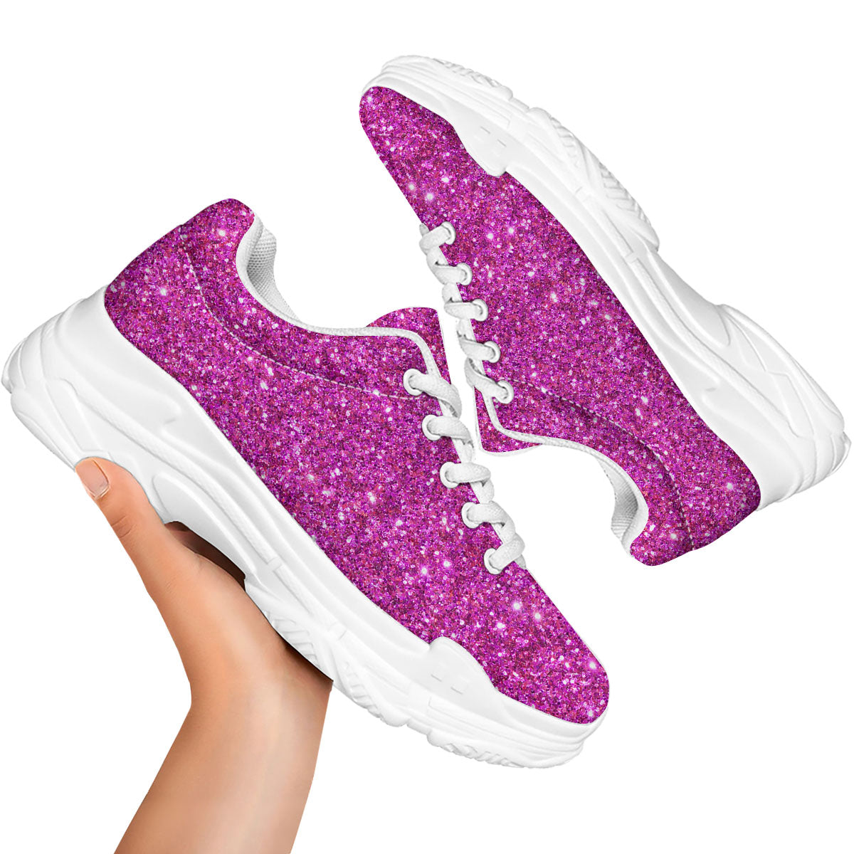 Glitter Artwork Magenta Pink Print White Chunky Shoes-grizzshop