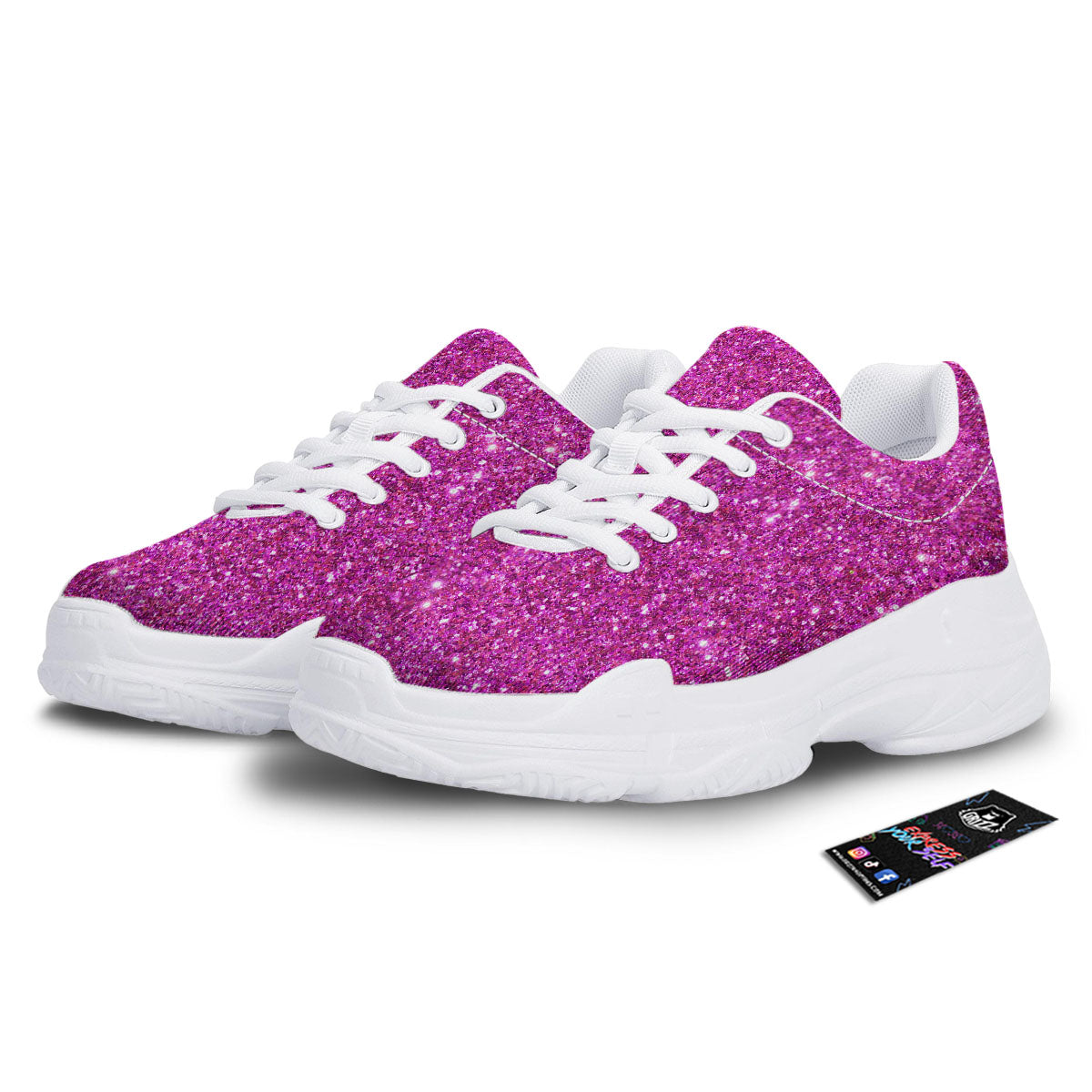 Glitter Artwork Magenta Pink Print White Chunky Shoes-grizzshop