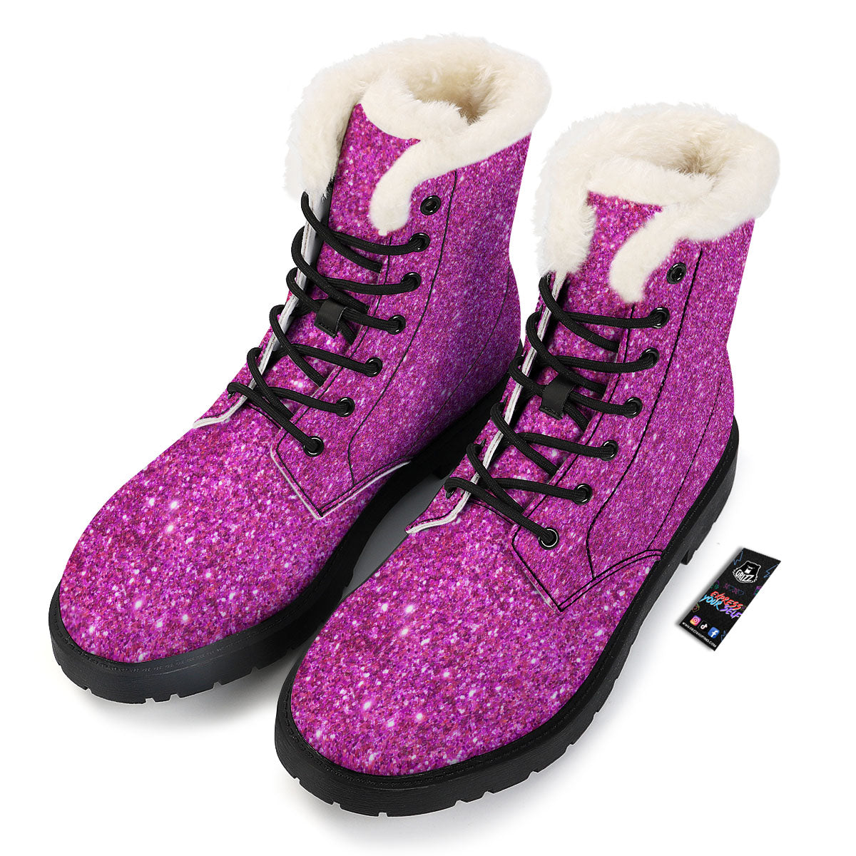 Glitter Artwork Magenta Pink Print Winter Boots-grizzshop