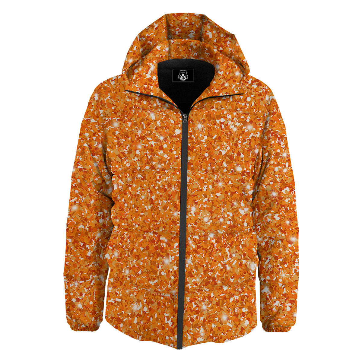 Glitter Artwork Orange Print Down Jacket-grizzshop
