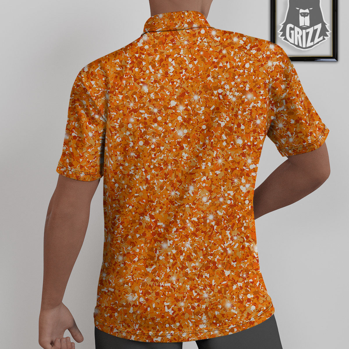 Glitter Artwork Orange Print Untucked Shirts-grizzshop