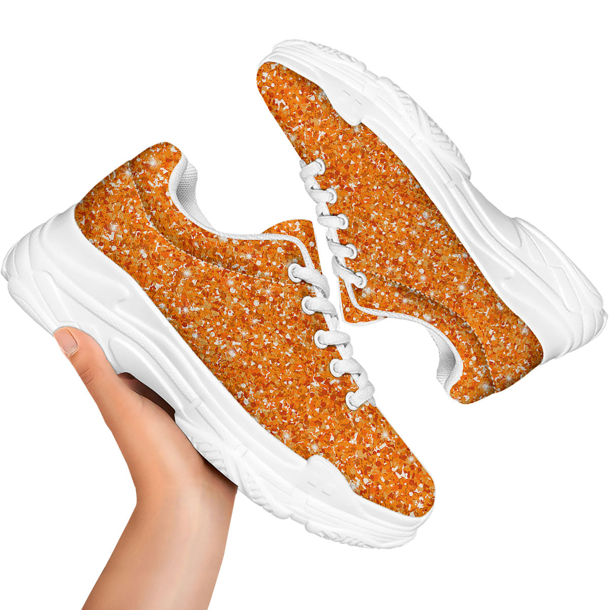 Glitter Artwork Orange Print White Chunky Shoes-grizzshop