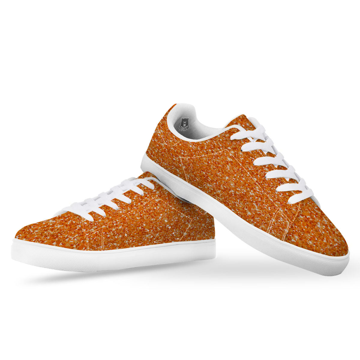 Glitter Artwork Orange Print White Low Top Sneakers-grizzshop