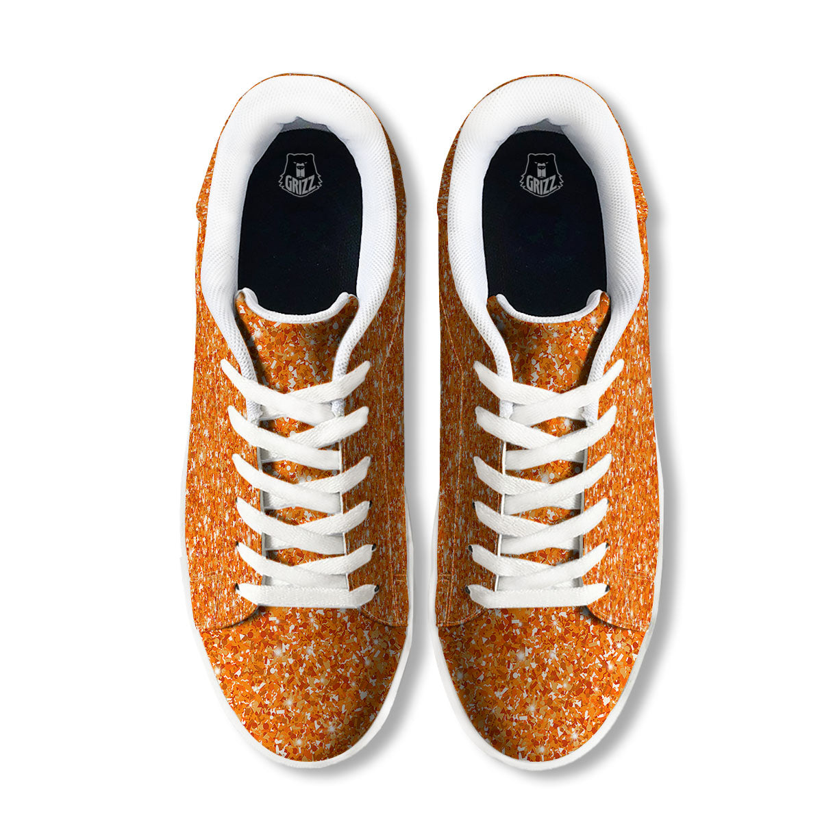 Glitter Artwork Orange Print White Low Top Sneakers-grizzshop