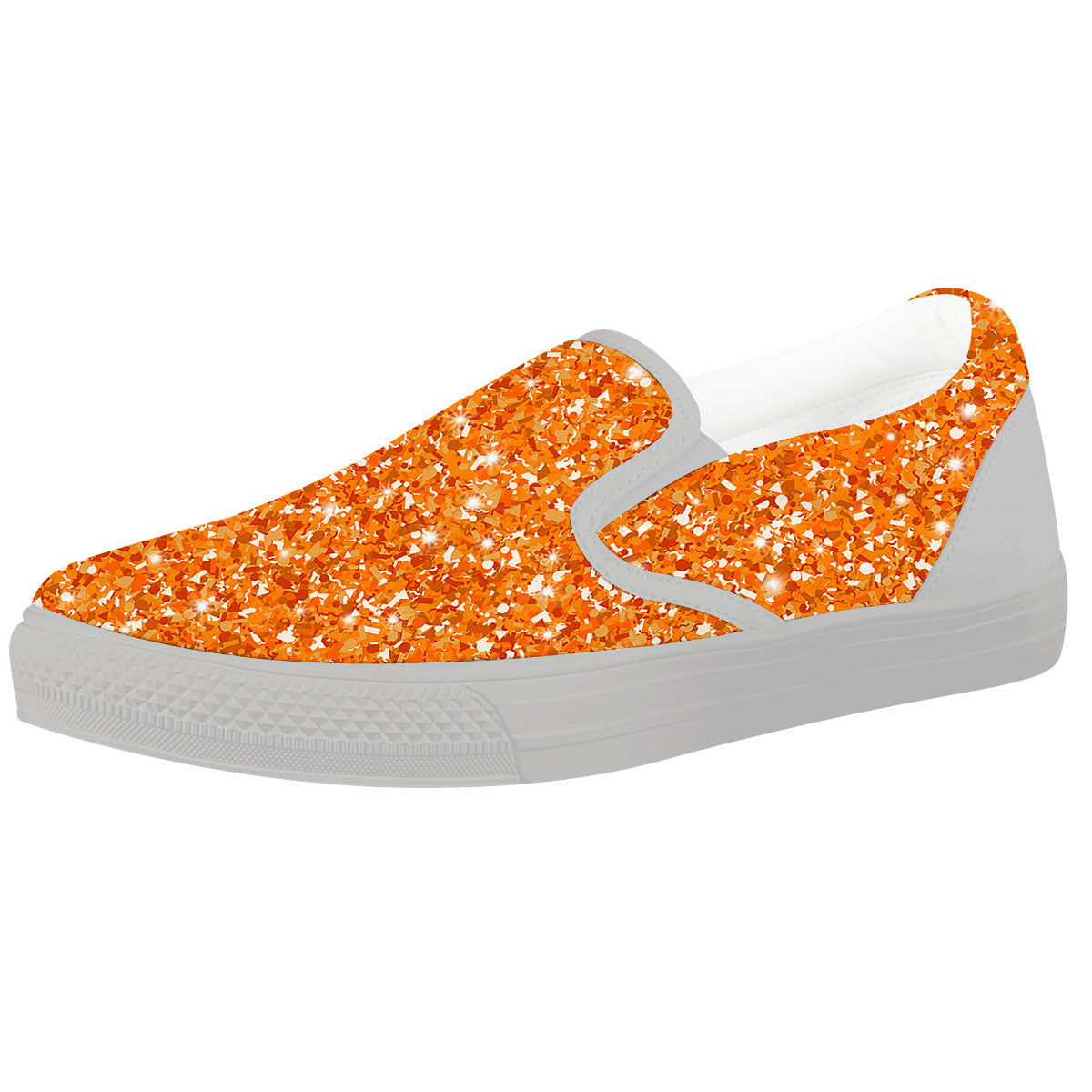 Glitter Artwork Orange Print White Slip On Shoes-grizzshop