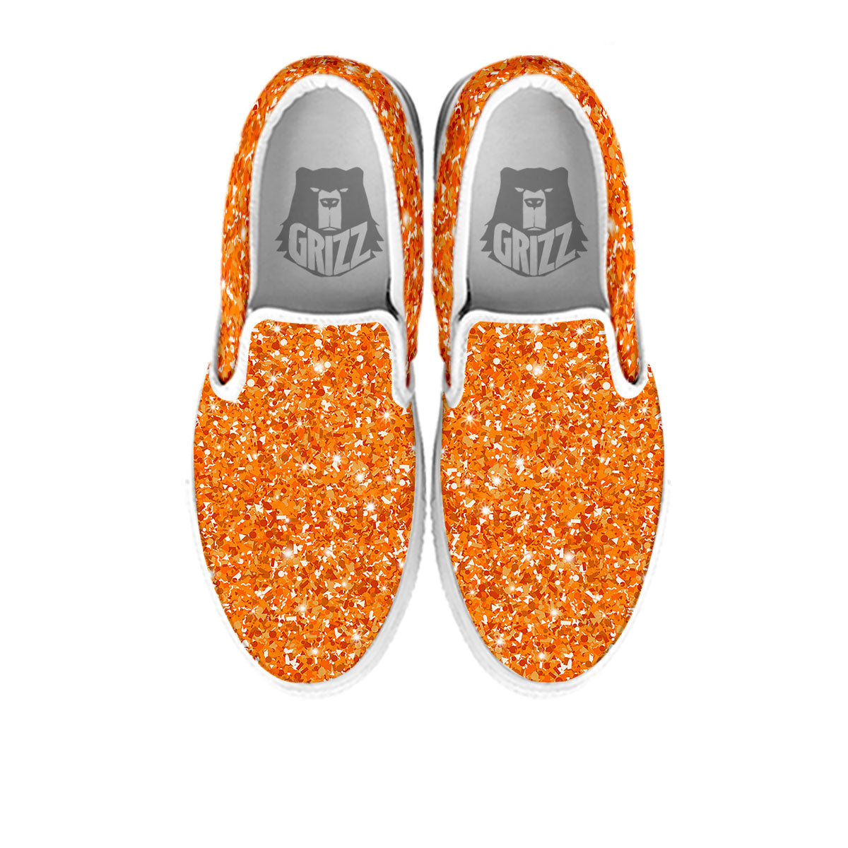 Glitter Artwork Orange Print White Slip On Shoes-grizzshop