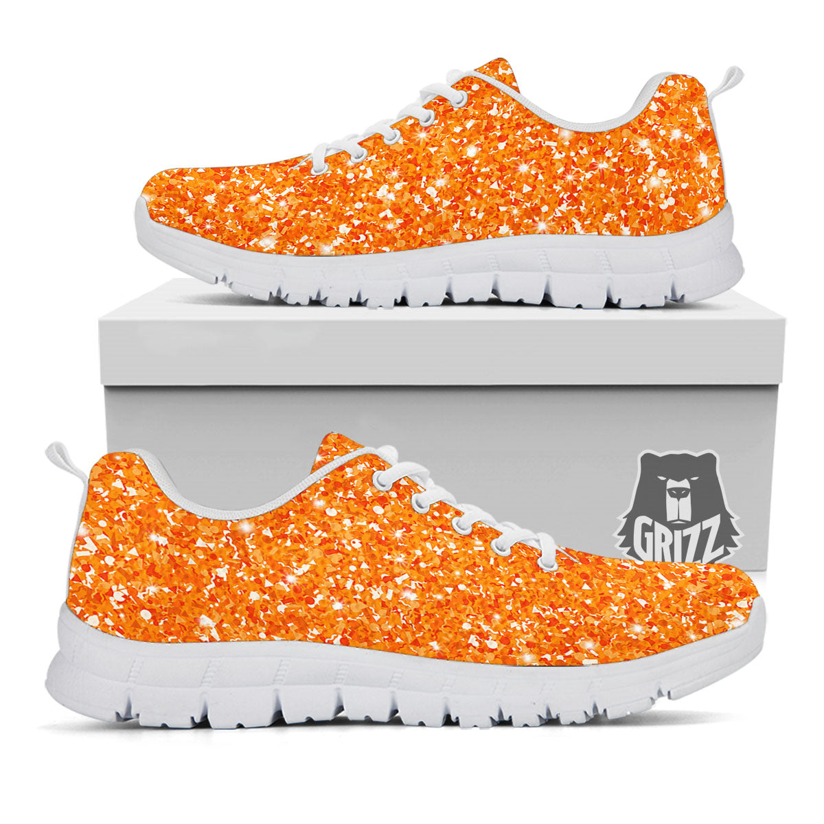 Glitter Artwork Orange Print White Sneaker-grizzshop