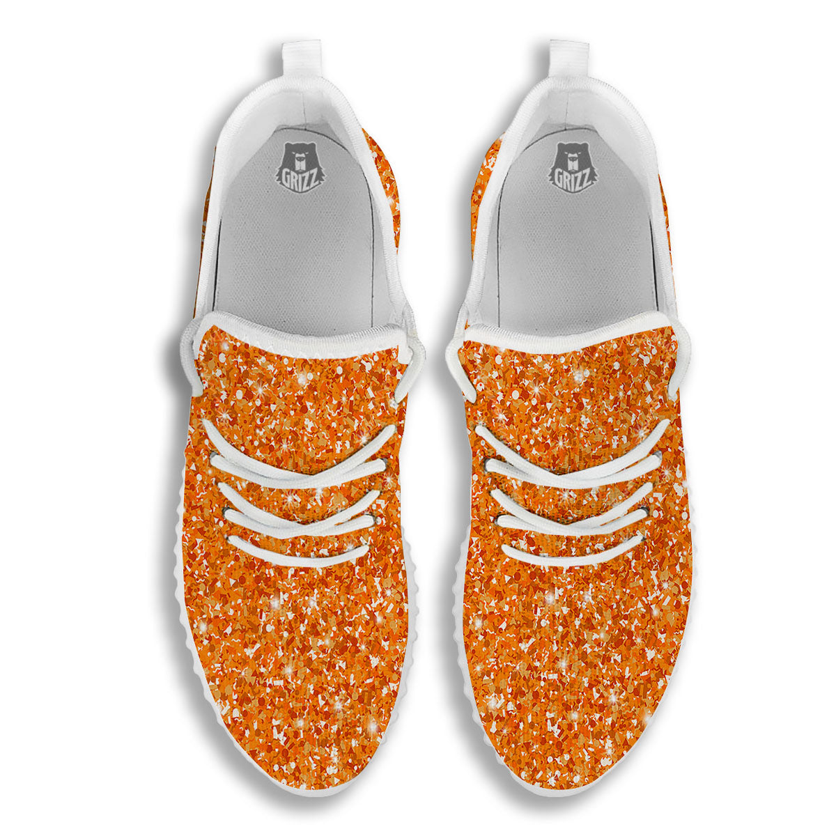 Glitter Artwork Orange Print White Walking Shoes-grizzshop