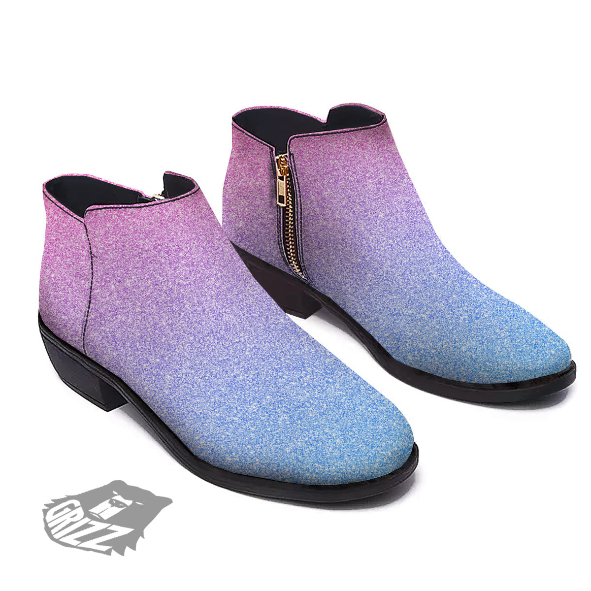 Glitter Artwork Pastel Print Pattern Ankle Boots-grizzshop