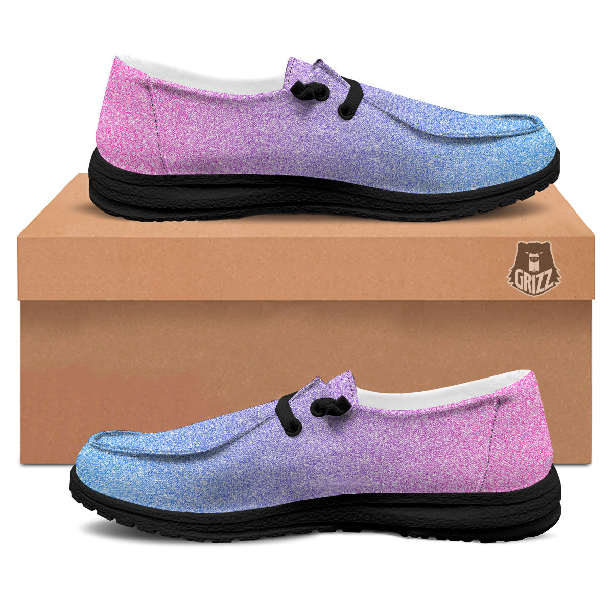 Glitter Artwork Pastel Print Pattern Black Loafers-grizzshop