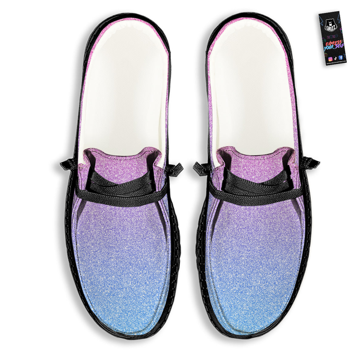 Glitter Artwork Pastel Print Pattern Black Loafers-grizzshop