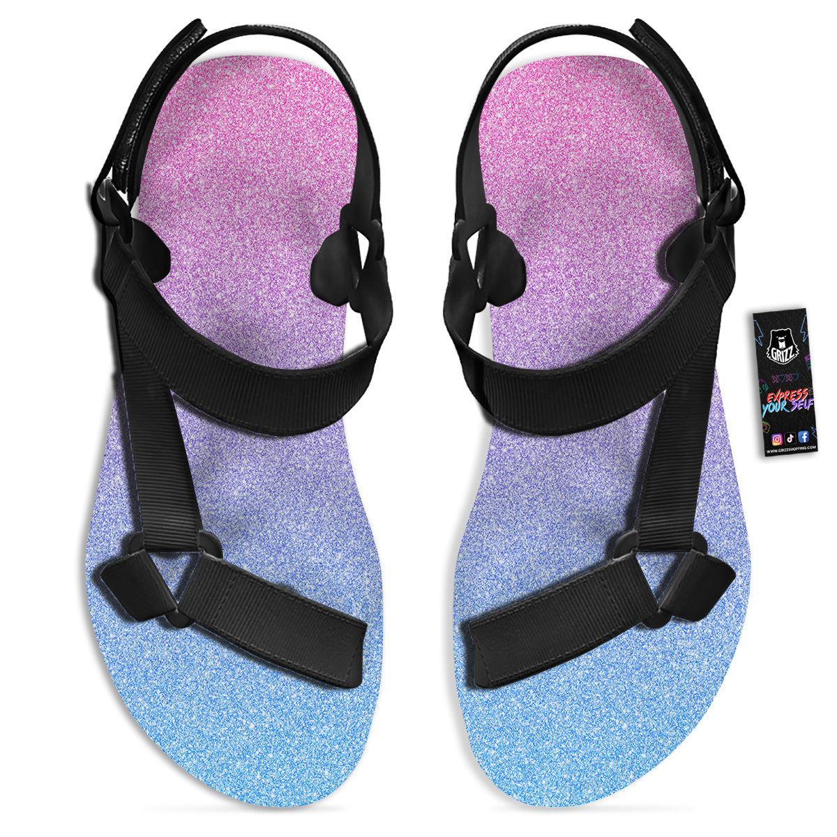 Glitter Artwork Pastel Print Pattern Black Open Toe Sandals-grizzshop
