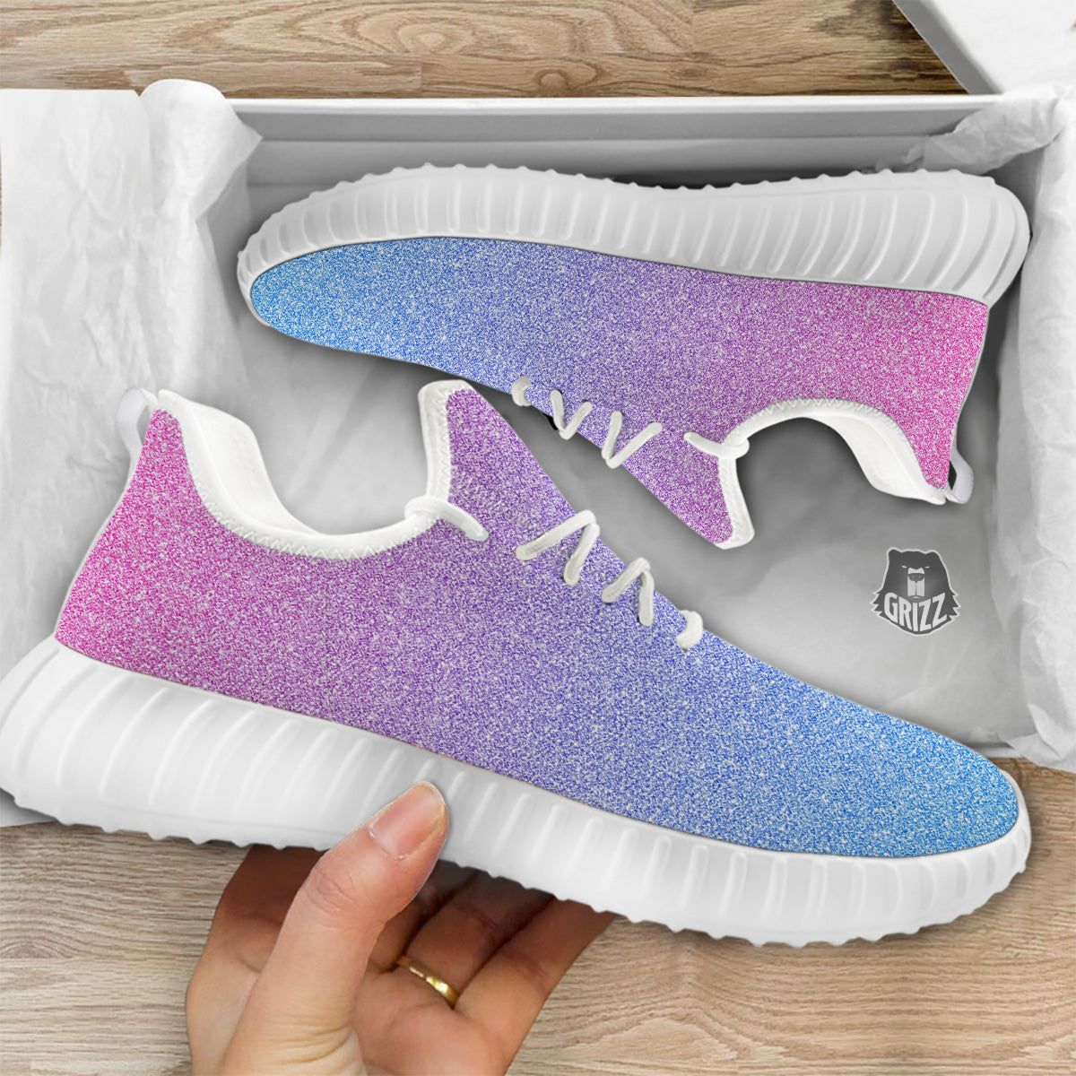 Glitter Artwork Pastel Print Pattern White Walking Shoes-grizzshop