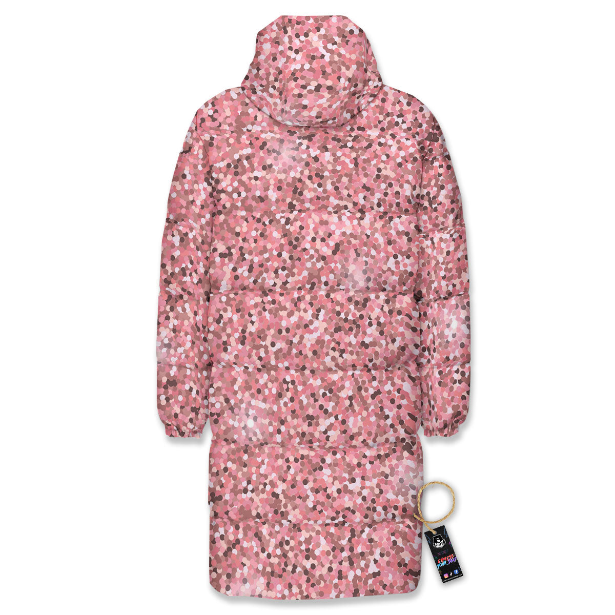 Glitter Artwork Pink Print Long Down Jacket-grizzshop