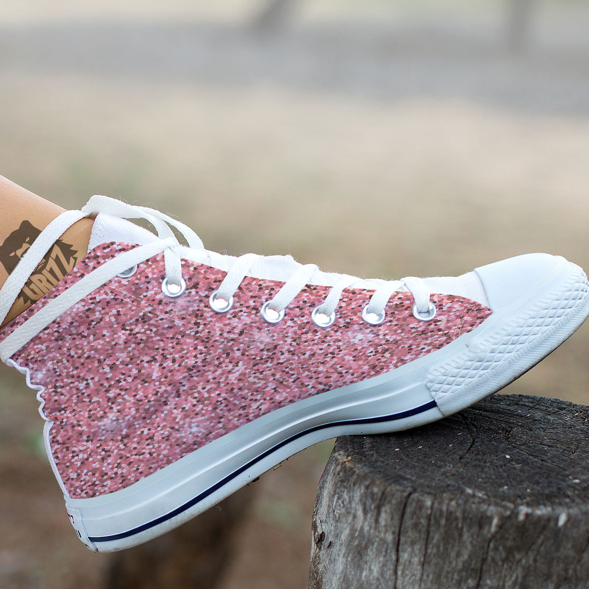 Glitter Artwork Pink Print White High Top Shoes-grizzshop