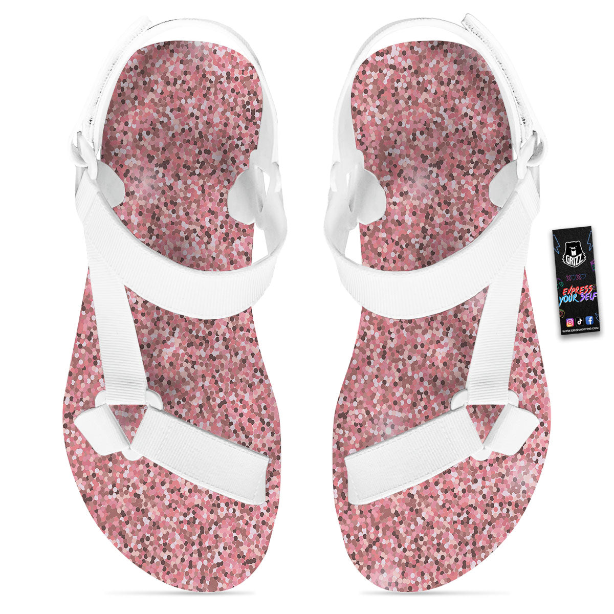 Glitter Artwork Pink Print White Open Toe Sandals-grizzshop