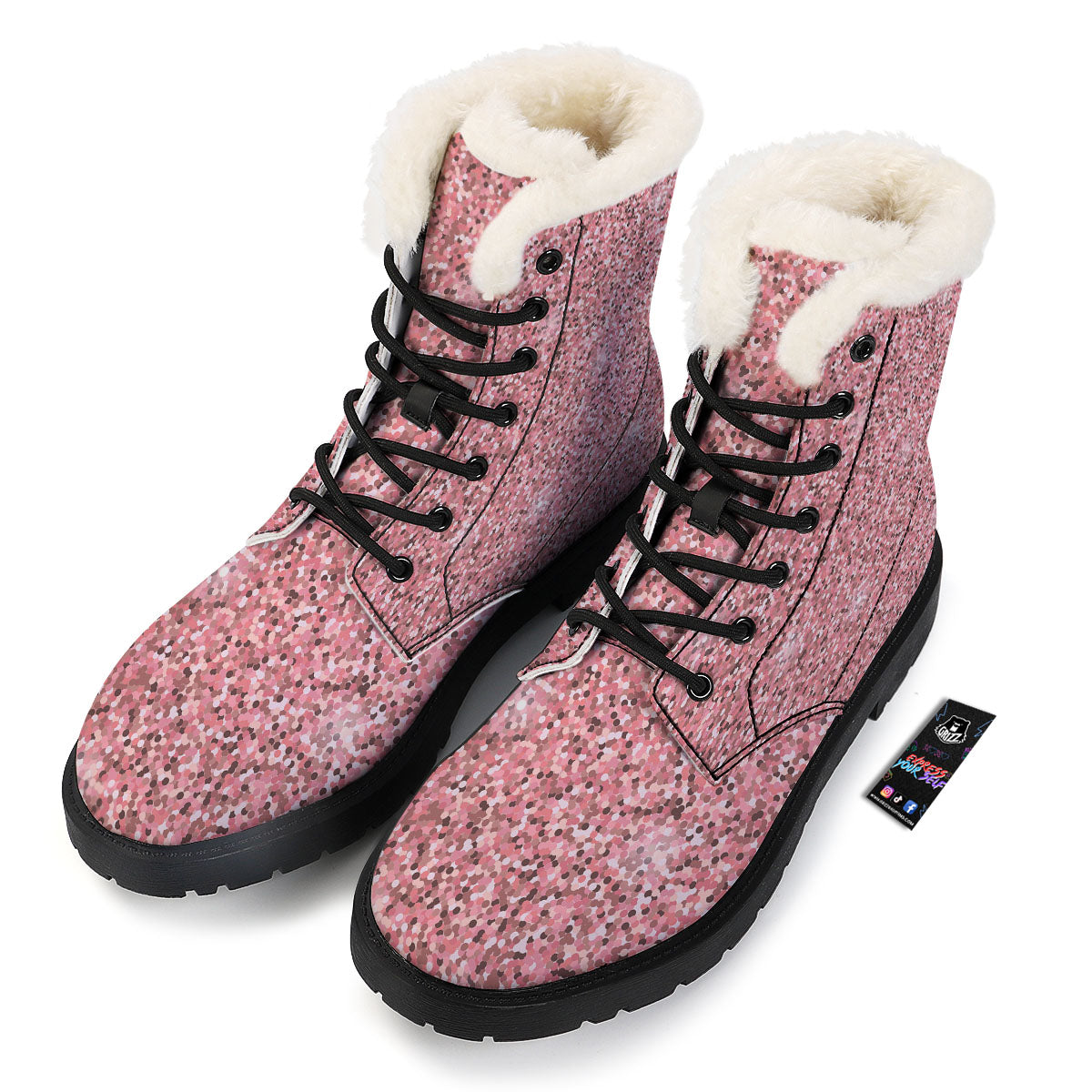 Glitter Artwork Pink Print Winter Boots-grizzshop