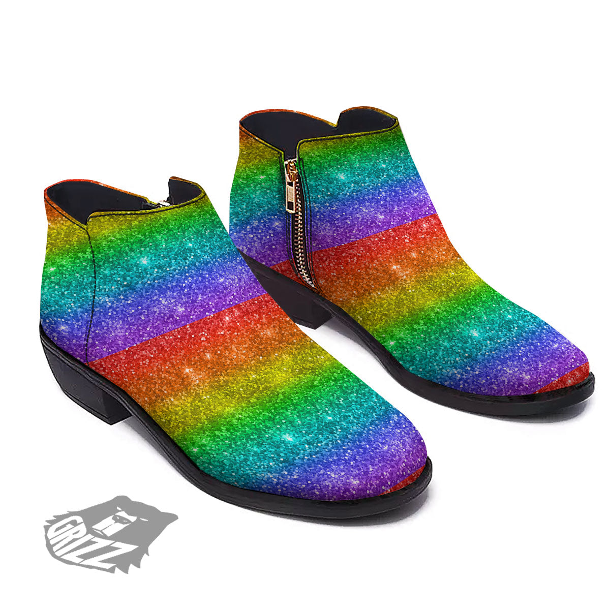 Glitter Rainbow Print Pattern Ankle Boots-grizzshop