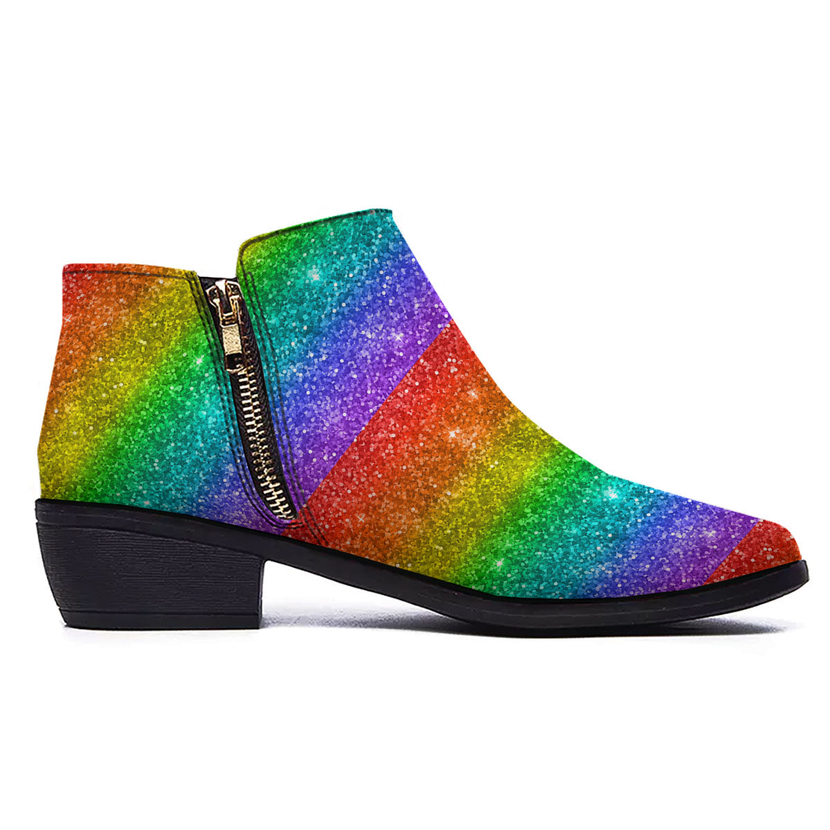Glitter Rainbow Print Pattern Ankle Boots-grizzshop