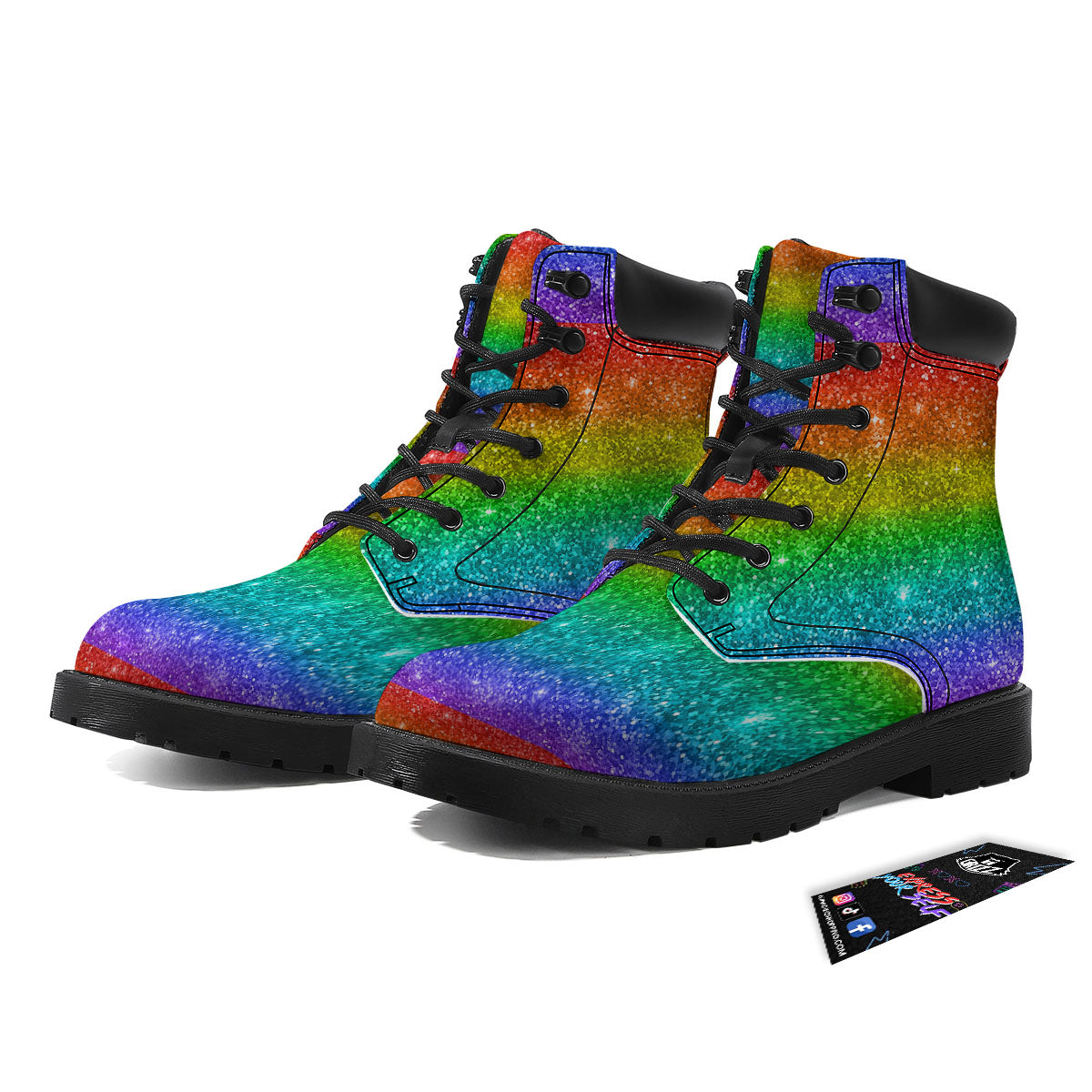 Glitter Rainbow Print Pattern Boots-grizzshop
