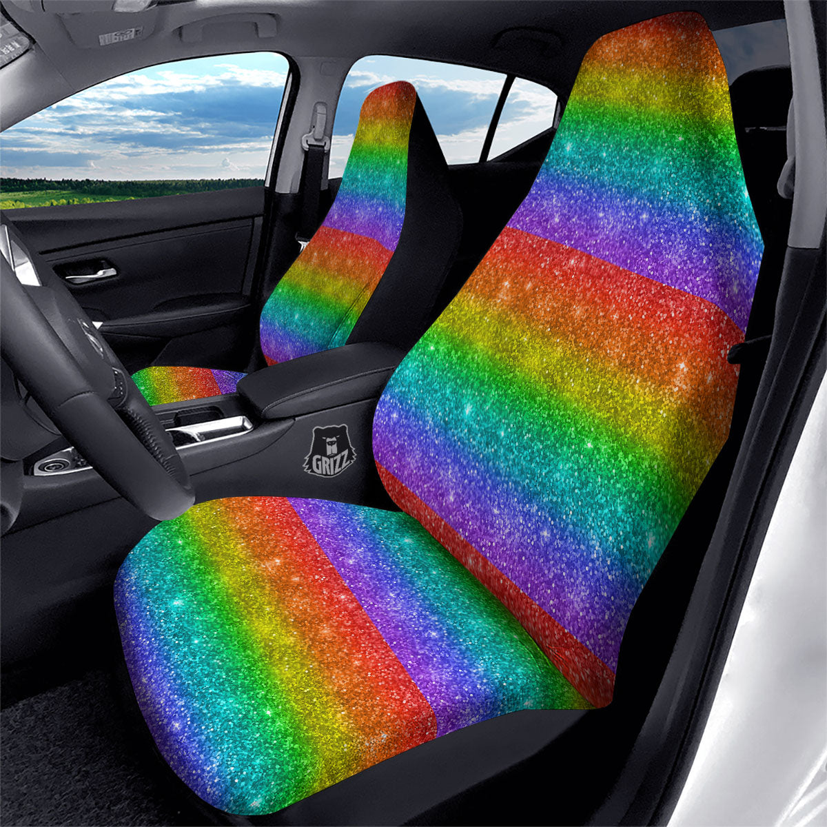 Glitter Rainbow Print Pattern Car Seat Covers-grizzshop