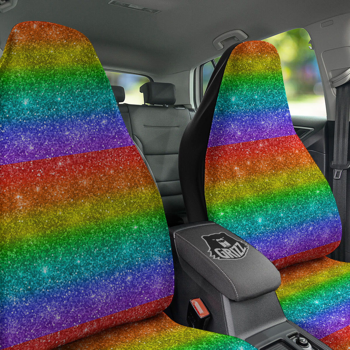 Glitter Rainbow Print Pattern Car Seat Covers-grizzshop