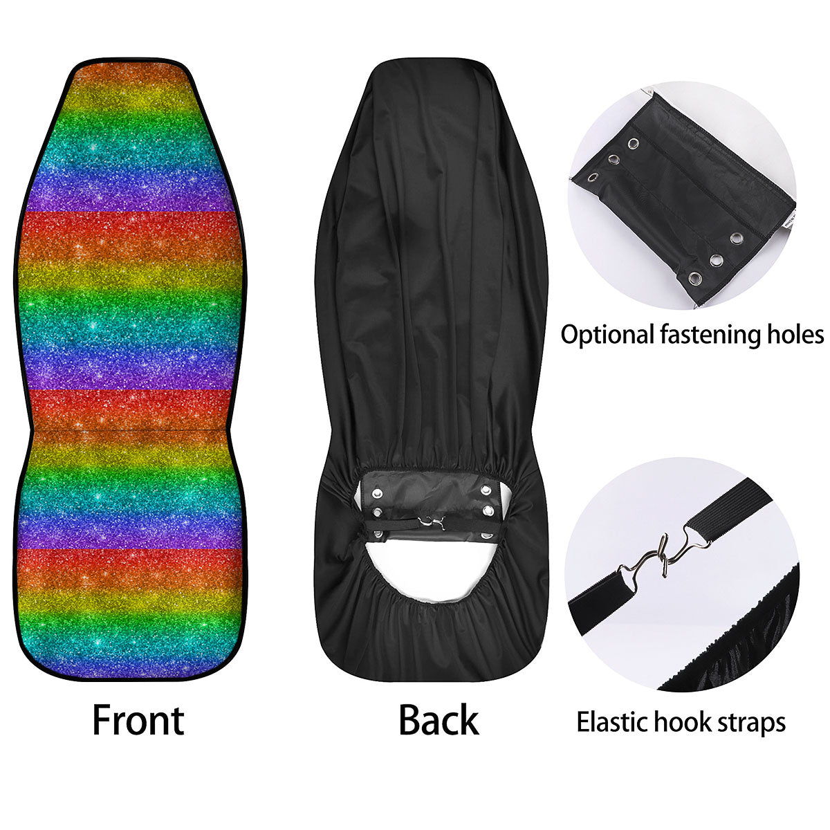 Glitter Rainbow Print Pattern Car Seat Covers-grizzshop