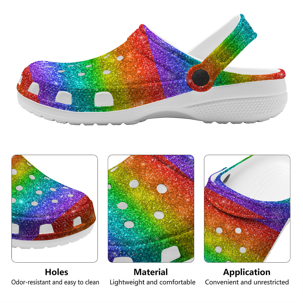 Glitter Rainbow Print Pattern Clog-grizzshop