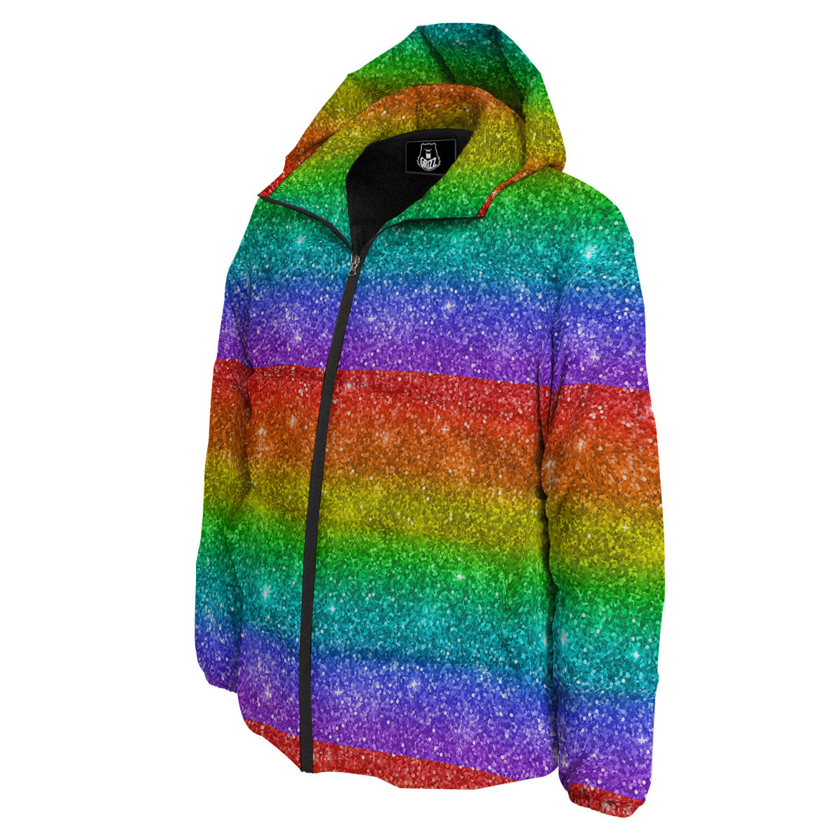 Glitter Rainbow Print Pattern Down Jacket-grizzshop