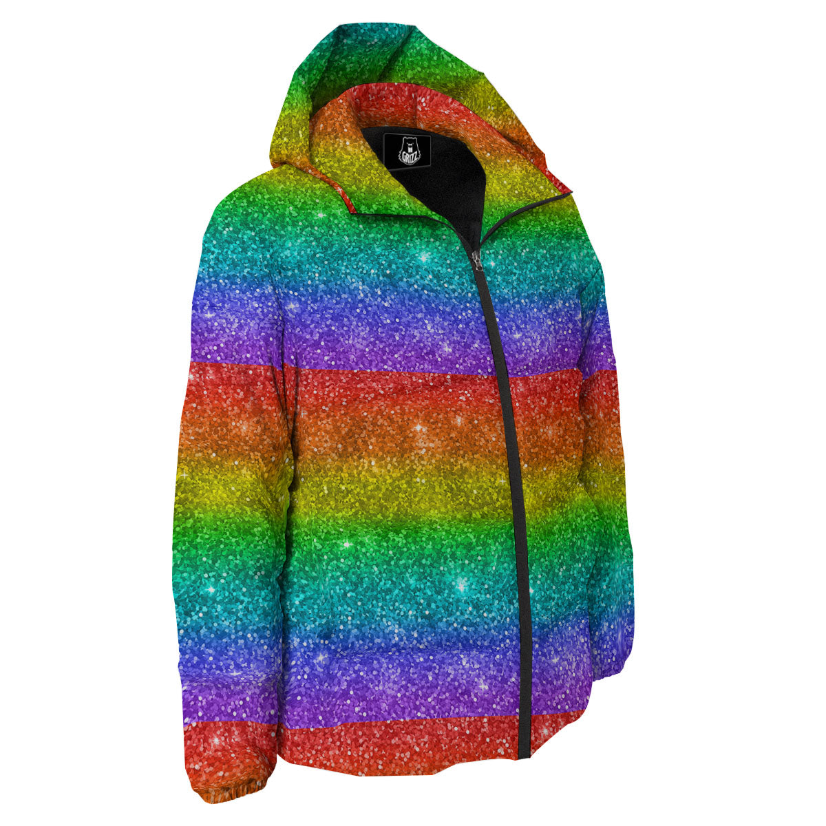 Glitter Rainbow Print Pattern Down Jacket-grizzshop